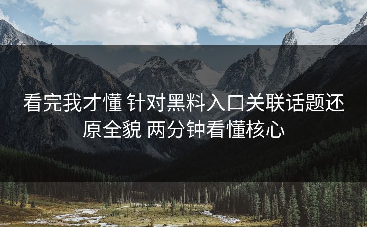 看完我才懂 针对黑料入口关联话题还原全貌 两分钟看懂核心  第1张