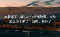 凌晨爆了：糖心Vlog情绪管理，完整复盘终于来了｜我终于释怀了