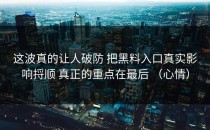 这波真的让人破防 把黑料入口真实影响捋顺 真正的重点在最后 （心情）