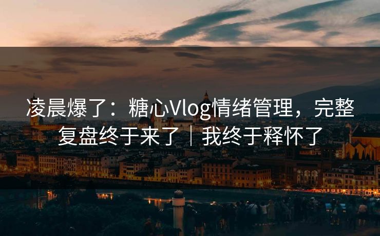 凌晨爆了：糖心Vlog情绪管理，完整复盘终于来了｜我终于释怀了  第1张