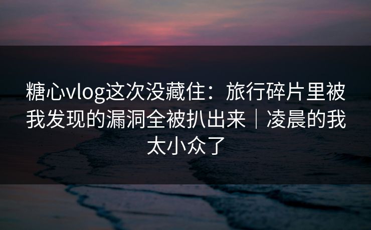 糖心vlog这次没藏住：旅行碎片里被我发现的漏洞全被扒出来｜凌晨的我太小众了  第1张