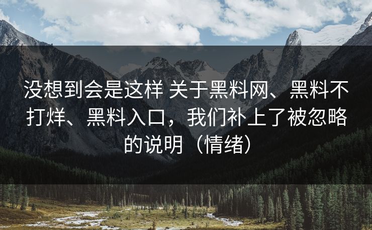 没想到会是这样 关于黑料网、黑料不打烊、黑料入口，我们补上了被忽略的说明（情绪）  第1张