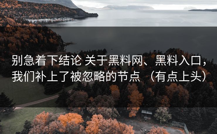 别急着下结论 关于黑料网、黑料入口,我们补上了被忽略的节点 (有点上头) 第1张 别急着下结论 关于黑料网、黑料入口,我们补上了被忽略的节点 (有点上头) 第1张
